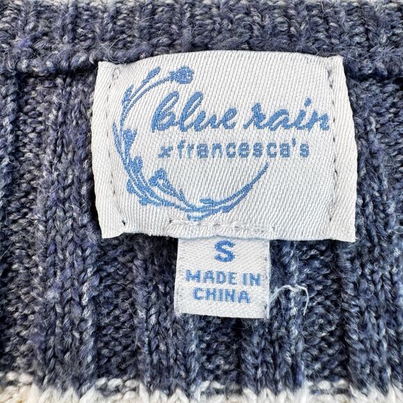 Blue Rain Striped Cropped Cardigan Sz Small Blue and Cream Stripes Button Front - Picture 14 of 14